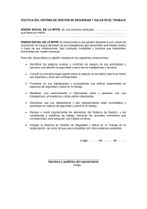 Pol&iacute;tica de Seguridad y Salud en el Trabajo