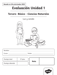 Evaluaci&oacute;n Unidad 1 Tercero B&aacute;sico: Luz y Sonido