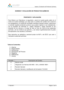 Ingreso y Evaluaci&oacute;n de Productos Qu&iacute;micos - Minera Los Pelambres