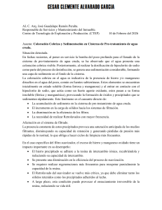 Coloraci&oacute;n Cobriza y Sedimentaci&oacute;n en Cisterna de Pre-tratamiento