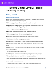 Evolve Digital Level 2 Vocabulary Summary: Pop Culture & Gifts