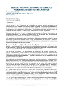 Listado Nacional de Sustancias Qu&iacute;micas Peligrosas y Desechos Peligrosos
