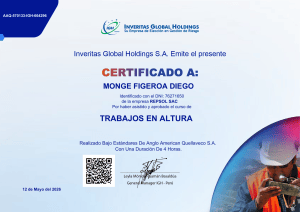 Certificado de Trabajos en Altura - Inveritas Global Holdings