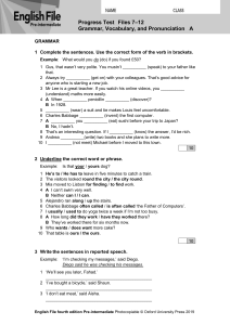 English File Pre-intermediate Progress Test Grammar Vocabulary Pronunciation