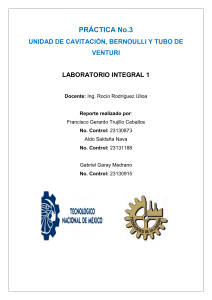 Informe de Pr&aacute;ctica de Laboratorio: Cavitaci&oacute;n, Bernoulli y Tubo de Venturi