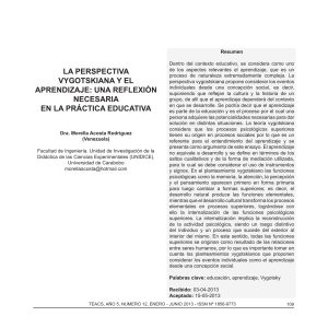 Perspectiva Vygotskiana y Aprendizaje: Reflexi&oacute;n en Pr&aacute;ctica Educativa