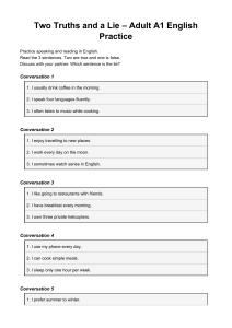 Two Truths and a Lie: Adult A1 English Practice Worksheet