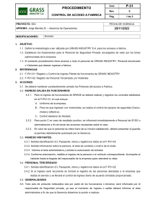 Procedimiento Control de Acceso a F&aacute;brica GRASS INDUSTRY