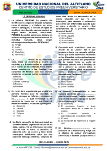 Prueba Educaci&oacute;n C&iacute;vica: La Persona Humana - Semana 01