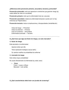Prevenci&oacute;n Primaria, Secundaria, Terciaria y Factores de Riesgo