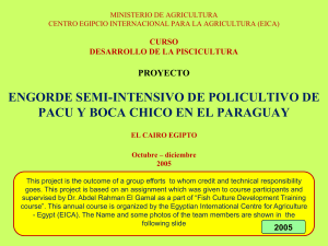 Proyecto: Engorde semi-intensivo de pac&uacute; y boca chico en Paraguay