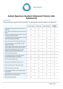 AQ-Adolescent: Autism Spectrum Quotient Test for Teens