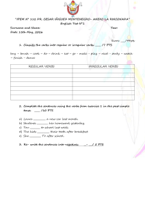 English Test N&deg;1: Past Simple Tense & Reading
