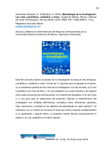 Rese&ntilde;a de libro: Metodolog&iacute;a de la investigaci&oacute;n (Enfoque cualitativo)