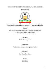 An&aacute;lisis de certificado de nacimiento - Archiv&iacute;stica epistemol&oacute;gica