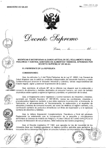 Decreto Supremo Modifica Reglamento de Vigilancia Sanitaria de Alimentos y Bebidas
