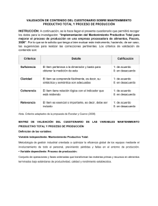 Validaci&oacute;n de Cuestionario sobre Mantenimiento Productivo Total y Proceso de Producci&oacute;n