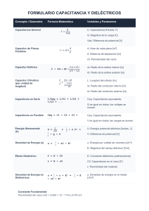 F&oacute;rmulas de Capacitancia y Diel&eacute;ctricos
