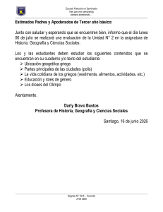 Notificaci&oacute;n de evaluaci&oacute;n de Historia Griega para Tercer B&aacute;sico