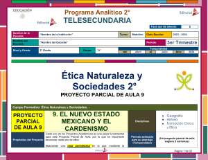 Programa Anal&iacute;tico 2&deg; Telesecundaria: Proyecto Parcial Aula 9 &Eacute;tica Naturaleza y Sociedades