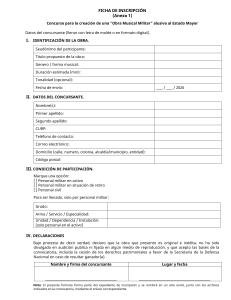 Ficha de inscripci&oacute;n para concurso de obra musical militar