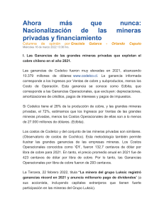 Nacionalizaci&oacute;n de mineras privadas en Chile: Ganancias y financiamiento