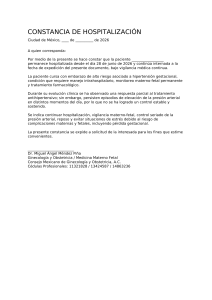 Constancia de Hospitalizaci&oacute;n: Embarazo de Alto Riesgo