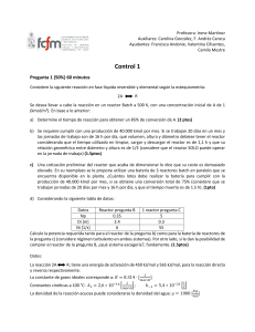 Control 1 de Ingenier&iacute;a Qu&iacute;mica: Reactores y Cin&eacute;tica
