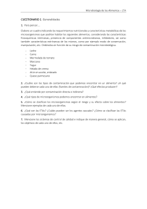 Cuestionario Microbiolog&iacute;a de los Alimentos - Generalidades