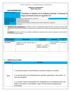 Plan de sesi&oacute;n de aprendizaje: Identificar n&uacute;meros anteriores y posteriores