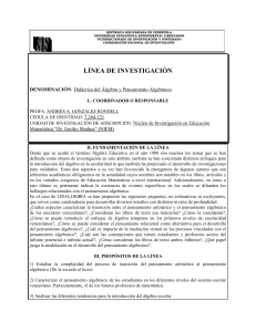L&iacute;nea de Investigaci&oacute;n: Did&aacute;ctica del &Aacute;lgebra y Pensamiento Algebraico