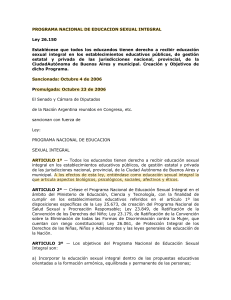Ley 26.150: Programa Nacional de Educaci&oacute;n Sexual Integral