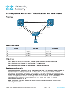 Cisco NetAcad Lab: Advanced STP Modifications and Mechanisms