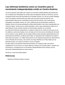 Reformas borb&oacute;nicas e independencia criolla en Centroam&eacute;rica
