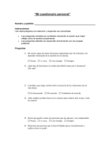 Mi cuestionario personal: Evaluaci&oacute;n de bienestar y autoconciencia