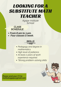 Substitute Math Teacher Job at Agape Institute School