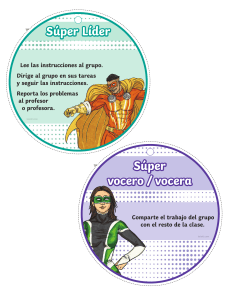 Tarjetas de roles para trabajo en grupo: S&uacute;per L&iacute;der, Vocero, Escritor, Tecnol&oacute;gico, Materiales, Limpieza