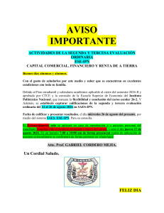 Aviso Importante: Evaluaciones 2026-II Semestre de Capital Comercial, Financiero y Renta de la Tierra
