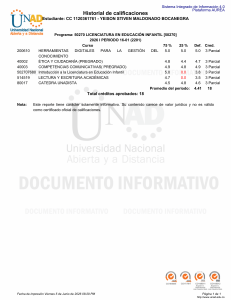 Historial de calificaciones UNAD - Yeison Stiven Maldonado Bocanegra