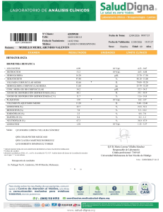Informe de Laboratorio Cl&iacute;nico - Hematolog&iacute;a y Bioqu&iacute;mica