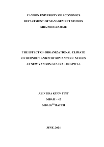 Effect of Organizational Climate on Nurse Burnout & Performance at NYGH