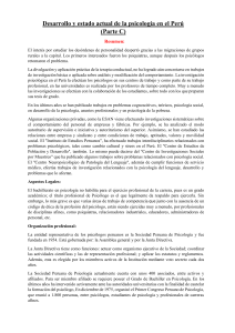 Desarrollo y estado actual de la psicolog&iacute;a en el Per&uacute; (Parte C)