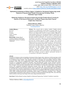 Optimizing English for Mechanical Engineering: PBL for Engineering Students