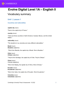 Evolve Digital Level 1A English 0 Vocabulary Summary